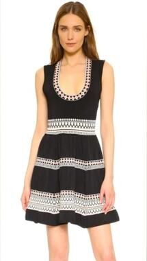 Ronny Kobo Womens XS Black Multi Mosaic Knit Fit And Flare Luxury Mini Dress